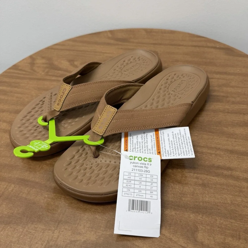 CROCS Men's YUKON VISTA II LiteRide Flip Flop‎ Sandal, Hazelnut, Size 9 - New